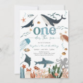 Oneder The Sea サメの1歳の誕生日招待状 招待状 (正面)
