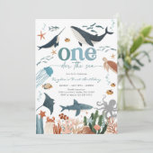 Oneder The Sea サメの1歳の誕生日招待状 招待状 (スタンド正面)