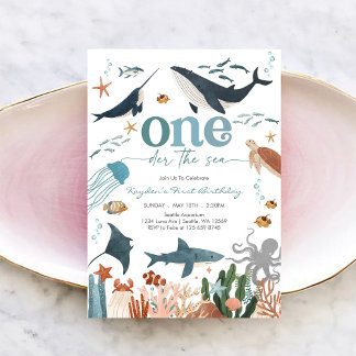 Oneder The Sea サメの1歳の誕生日招待状 招待状