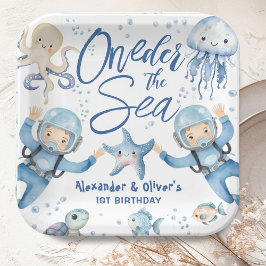 ONEder The Sea ツイン男子1歳の誕生日 海 ペーパープレート