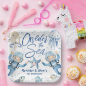ONEder The Sea ツイン男子1歳の誕生日 海 ペーパープレート (パーティー)
