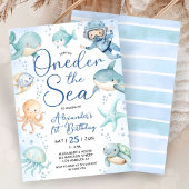 ONEder The Sea ボーイ 1歳の誕生日 かわいい青い海 招待状