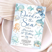 ONEder The Sea ボーイ 1歳の誕生日 かわいい青い海 招待状