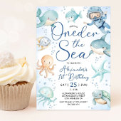 ONEder The Sea ボーイ 1歳の誕生日 かわいい青い海 招待状