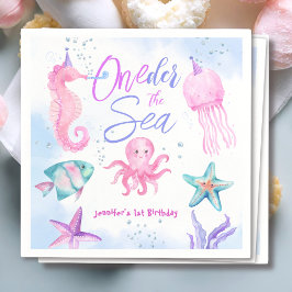 ONEder The Sea | 人魚の1歳の誕生日 かわいいオーシャン スタンダードカクテルナプキン