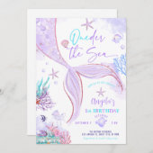 ONEder the Sea 人魚 パープル ティール 誕生日 招待状 (正面/裏面)