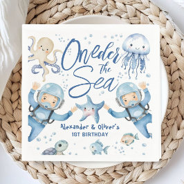 ONEder The Sea 双子の男の子 初誕生日 おしゃれ 海のテーマ スタンダードカクテルナプキン