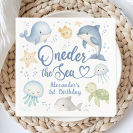 ONEder The Sea 男の子 1歳の誕生日 かわいいオーシャン スタンダードカクテルナプキン