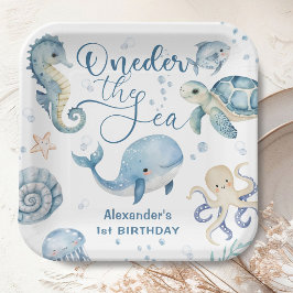 ONEder The Sea 男の子 1歳 誕生日 おしゃれ ブルー オーシャン ペーパープレート
