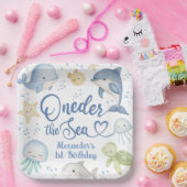ONEder The Sea 男の子 1歳 誕生日 おしゃれ 海 ペーパープレート (パーティー)