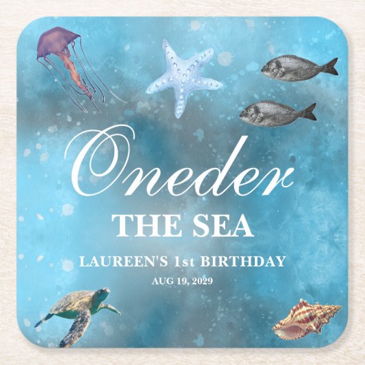 Oneder The Sea 1歳の誕生日  スクエアペーパーコースター (正面)