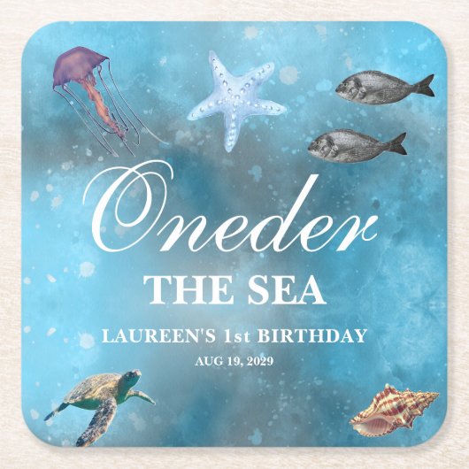 Oneder The Sea 1歳の誕生日 スクエアペーパーコースター (正面)