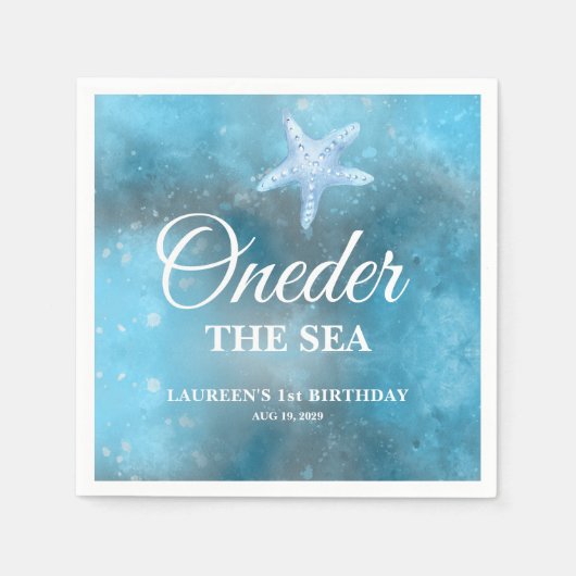 Oneder The Sea 1歳の誕生日  スタンダードカクテルナプキン (正面)