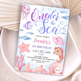 ONEder The Sea! 1歳の誕生日 女の子 かわいい 海のテーマ 招待状