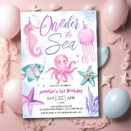 ONEder The Sea! 1stバースデーガール ピンクオーシャン 招待状