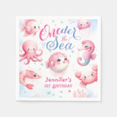 ONEder The Sea 1st誕生日ガールズピンクかわいい海 スタンダードカクテルナプキン (正面)