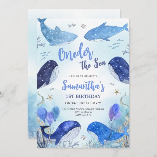 Oneder The Sea 1st Birthday Invitation 招待状 (正面/裏面)