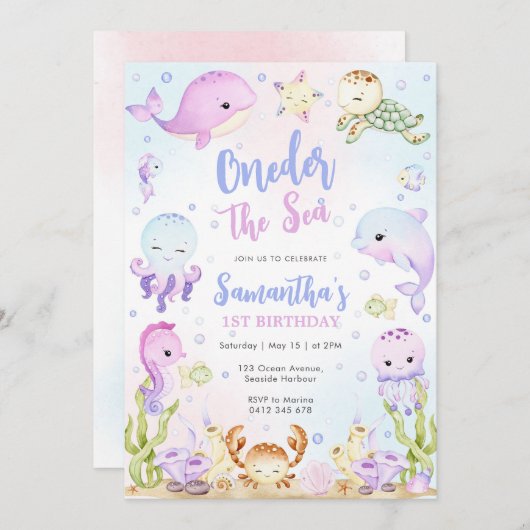 Oneder The Sea 1st Birthday Invitation 招待状 (正面/裏面)