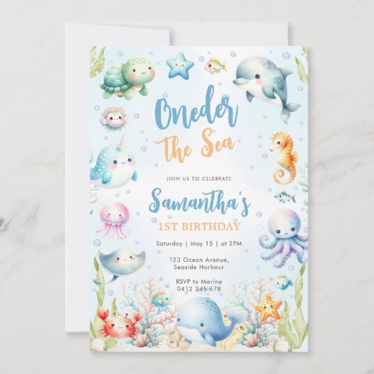 Oneder The Sea 1st Birthday Invitation 招待状 (正面)