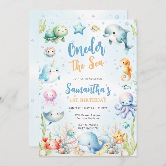 Oneder The Sea 1st Birthday Invitation 招待状 (正面/裏面)