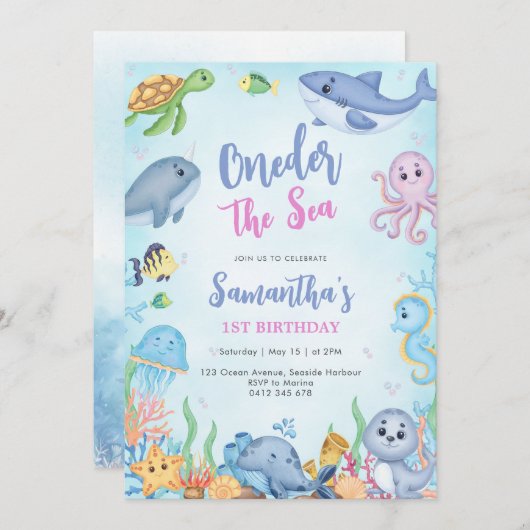 Oneder The Sea 1st Birthday Invitation 招待状 (正面/裏面)