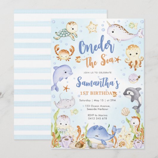 Oneder The Sea 1st Birthday Invitation 招待状 (正面/裏面)