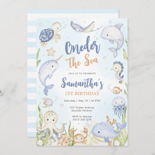 Oneder The Sea 1st Birthday Invitation 招待状 (正面/裏面)