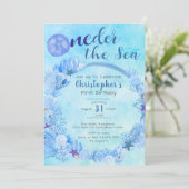 OneDer the Sea Cute Blue Boy's 1th Birthdayパーティー 招待状 (スタンド正面)