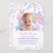 Oneder the Sea Girl 1st Birthday Mermaidの写真 招待状 (正面/裏面)