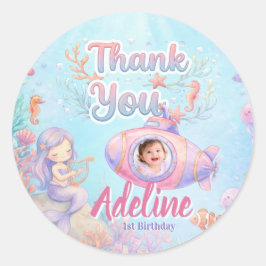 ONEder the Sea Girl 1st Birthday Photo Thank You ラウンドシール