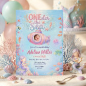 ONEder the Sea Girl First Birthday Photo 招待状