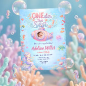 ONEder the Sea Girl First Birthday Photo 招待状