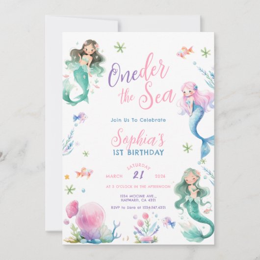 ONEder the Sea Little Mermaid First Birthday 招待状 (正面)