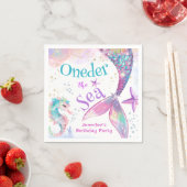 Oneder The Sea Mermaid 1st誕生日ピンクパープル スタンダードカクテルナプキン (インサイチュ)