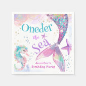Oneder The Sea Mermaid 1st誕生日ピンクパープル スタンダードカクテルナプキン (正面)
