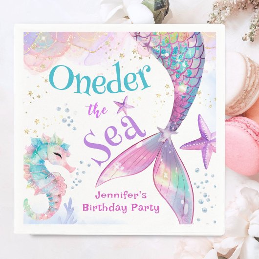 Oneder The Sea Mermaid 1st誕生日ピンクパープル スタンダードカクテルナプキン