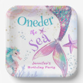 Oneder The Sea Mermaid 1st誕生日ピンクパープル ペーパープレート (正面)
