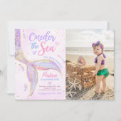 ONEder The Sea Mermaid 1st Birthdayパーティー写真 招待状 (正面)
