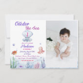 Oneder The Sea Mermaid 1st Birthdayパーティー写真 招待状 (正面)