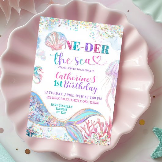  Oneder the sea mermaid 1st birthday invitation 招待状