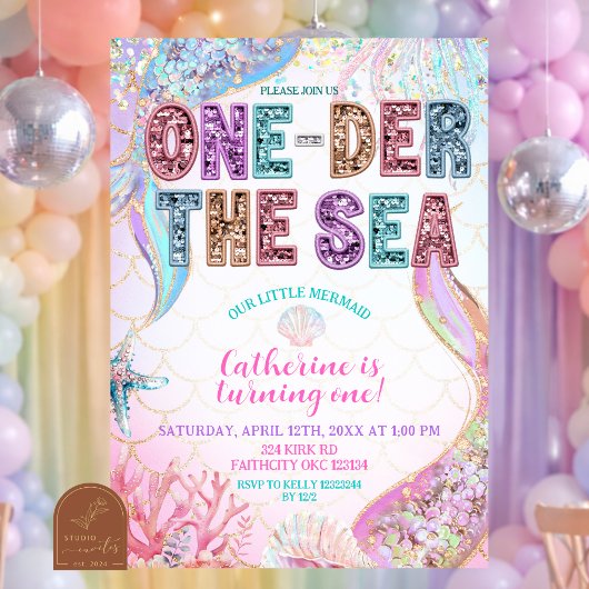 ONEder the sea mermaid 1st birthday invitation 招待状