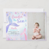 Oneder The Sea Mermaid Girl 1st Birthday Photo 招待状 (正面)