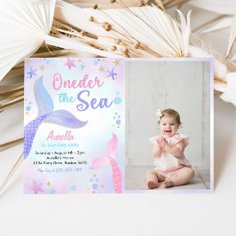 Oneder The Sea Mermaid Girl 1st Birthday Photo 招待状