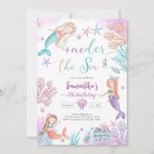 Oneder The Sea Mermaid Under The Sea 1st Birthday 招待状 (正面)