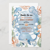 Oneder the Sea Mermaid Watercolor 1st Birthday 招待状 (正面/裏面)