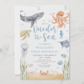 Oneder The Sea Ocean Animals 1st Birthday 招待状 (正面)