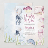 Oneder the Sea Ocean Animals 1st Birthday  招待状 (正面/裏面)