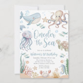 Oneder The Sea Ocean Animals 1st Birthday 招待状 (正面)