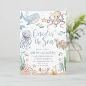 Oneder The Sea Ocean Animals 1st Birthday 招待状 (スタンド正面)