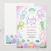 Oneder the Sea Ocean Animals 1st Birthday 招待状 (正面/裏面)